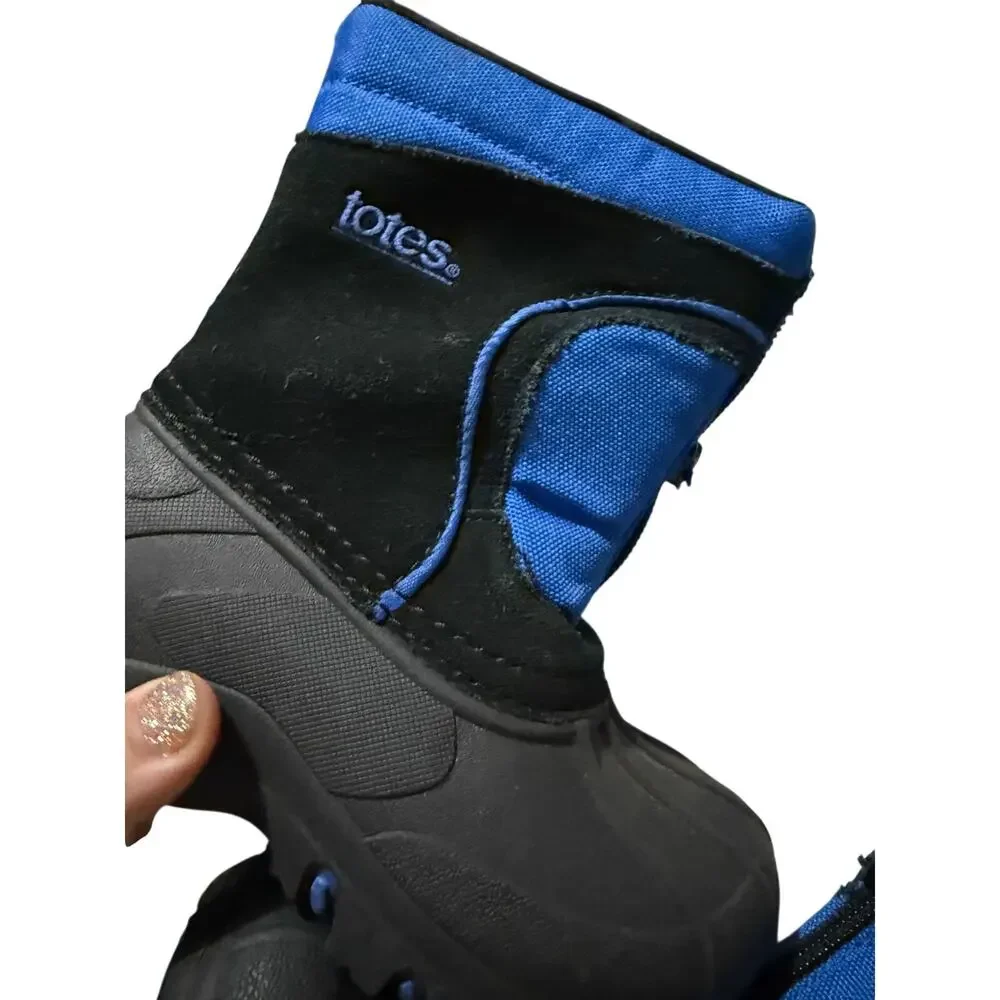 Totes Kids Size 8 Waterproof Snow Boots Black Blue NWT Winter